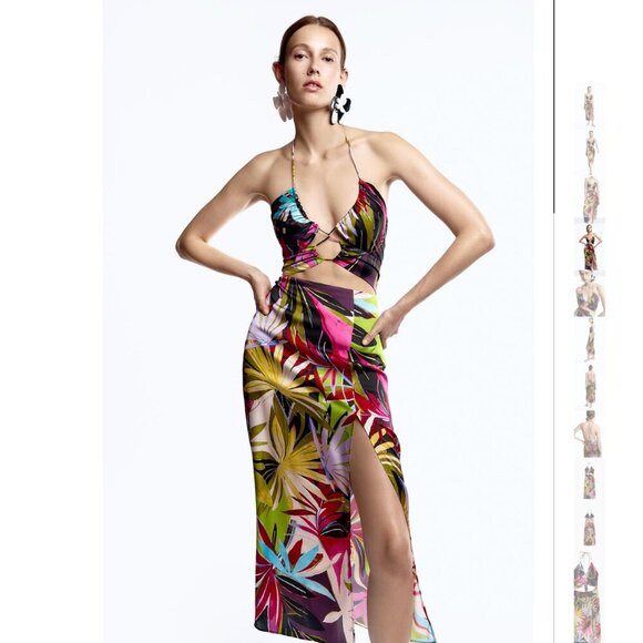Zara Dresses & Skirts - TROPICAL PRINT CUT OUT DRESS Size M NEW WITH TAG!